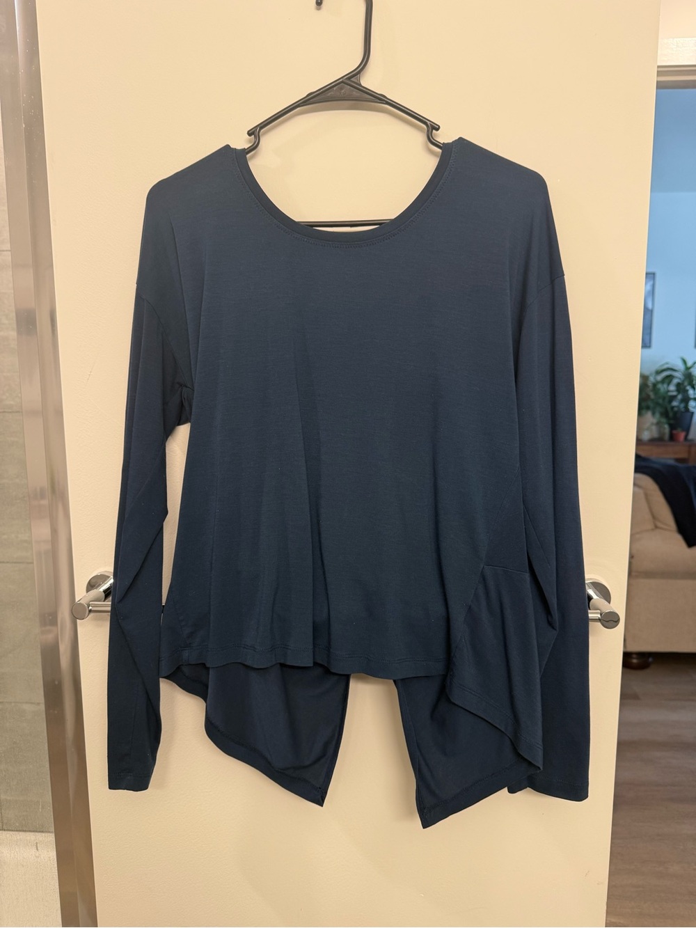 Athleta Navy Long-Sleeve Asymmetrical Draped Top
